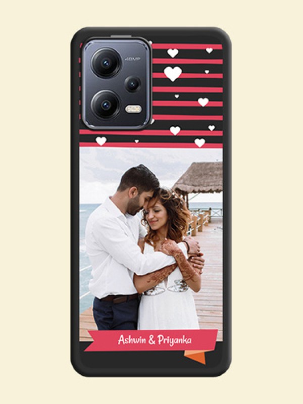 White Color Love Symbols with Pink Lines Pattern on Space Black Custom Soft Matte Phone Cases - Xiaomi Redmi Note 12 5G