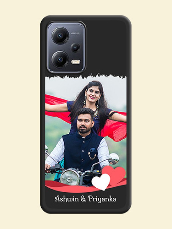 Pin Color Love Shaped Ribbon Design with Text on Space Black Custom Soft Matte Phone Back Cover - Xiaomi Redmi Note 12 5G