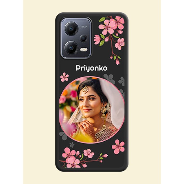 Round Image with Pink Color Floral Design on Photo on Space Black Soft Matte Back Cover - Xiaomi Redmi Note 12 5G Round Image with Pink Color Floral Design on Photo on Space Black Soft Matte Back Cover - Xiaomi Redmi Note 12 5G