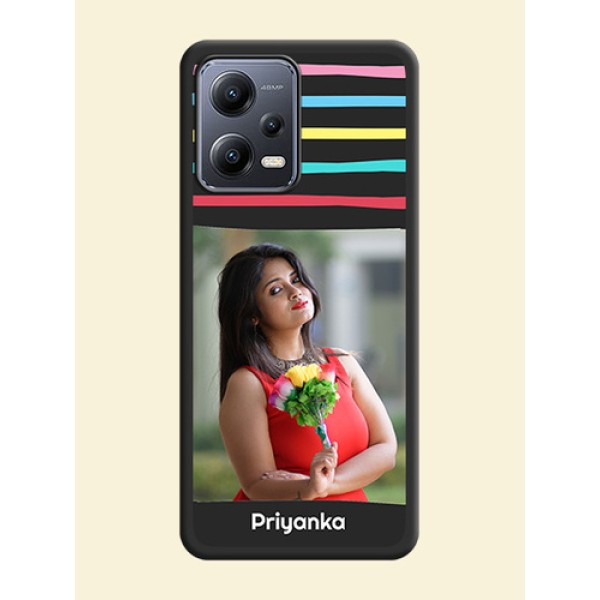 Multicolor Lines with Image on Space Black Personalized Soft Matte Phone Covers - Xiaomi Redmi Note 12 5G Multicolor Lines with Image on Space Black Personalized Soft Matte Phone Covers - Xiaomi Redmi Note 12 5G