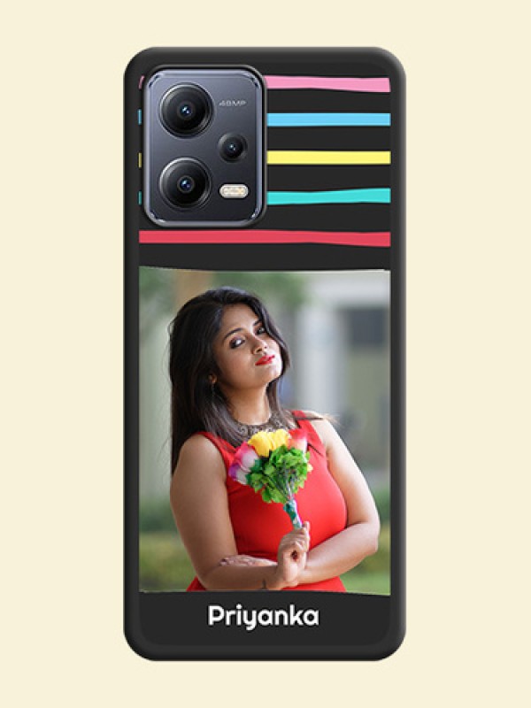 Multicolor Lines with Image on Space Black Personalized Soft Matte Phone Covers - Xiaomi Redmi Note 12 5G