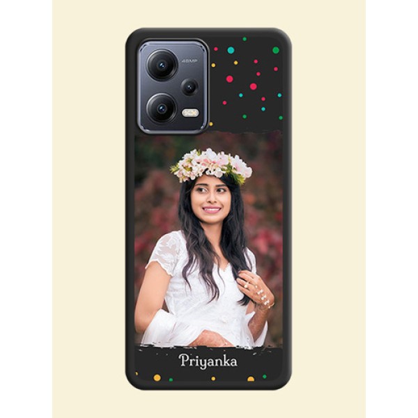 Multicolor Dotted Pattern with Text on Space Black Custom Soft Matte Phone Back Cover - Xiaomi Redmi Note 12 5G Multicolor Dotted Pattern with Text on Space Black Custom Soft Matte Phone Back Cover - Xiaomi Redmi Note 12 5G