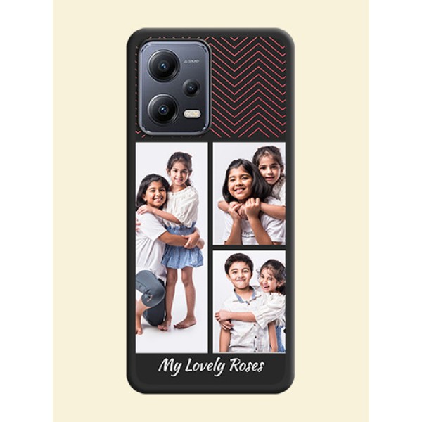 Wave Pattern with 3 Image Holder on Space Black Custom Soft Matte Back Cover - Xiaomi Redmi Note 12 5G Wave Pattern with 3 Image Holder on Space Black Custom Soft Matte Back Cover - Xiaomi Redmi Note 12 5G