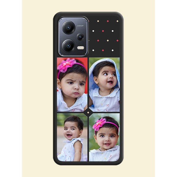 Multicolor Dotted Pattern with 4 Image Holder on Space Black Custom Soft Matte Phone Cases - Xiaomi Redmi Note 12 5G Multicolor Dotted Pattern with 4 Image Holder on Space Black Custom Soft Matte Phone Cases - Xiaomi Redmi Note 12 5G