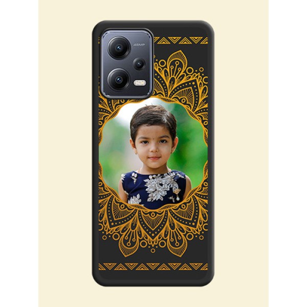 Round Image with Floral Design on Photo on Space Black Soft Matte Mobile Cover - Xiaomi Redmi Note 12 5G Round Image with Floral Design on Photo on Space Black Soft Matte Mobile Cover - Xiaomi Redmi Note 12 5G