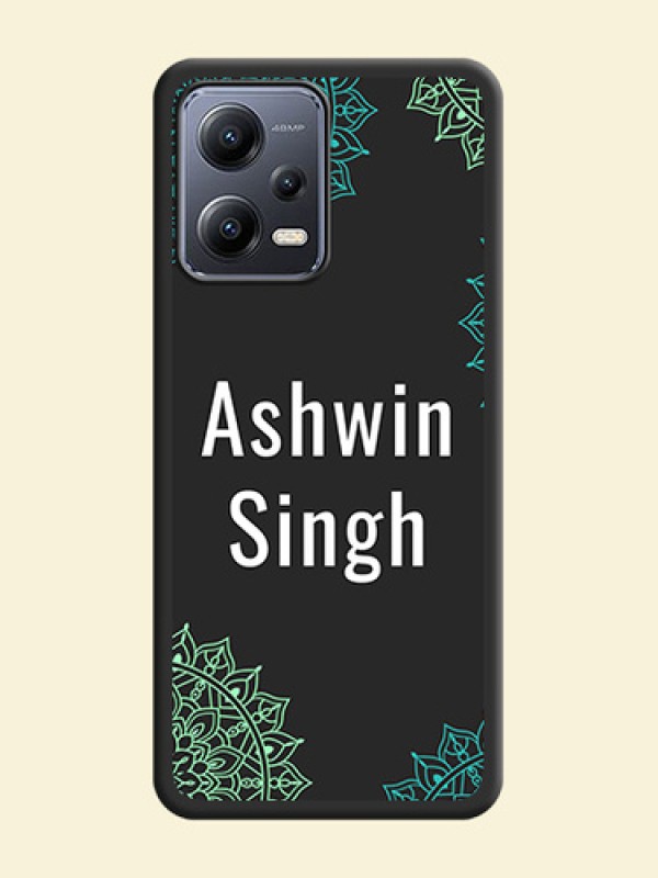 Your Name with Floral Design on Space Black Custom Soft Matte Back Cover - Xiaomi Redmi Note 12 5G