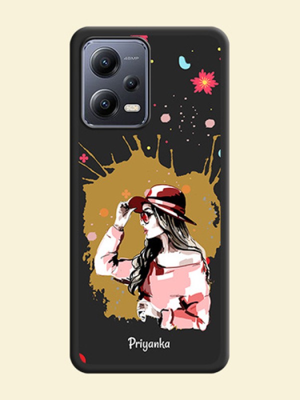 Mordern Lady With Color Splash Background With Custom Text On Space Black Personalized Soft Matte Phone Covers -Xiaomi Redmi Note 12 5G