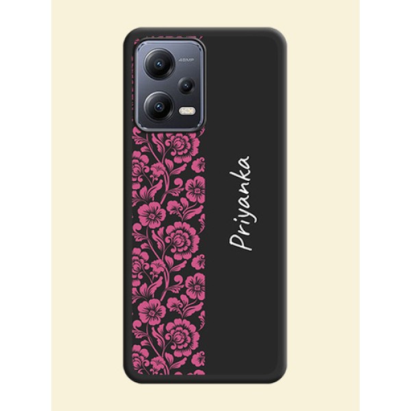 Pink Floral Pattern Design With Custom Text On Space Black Personalized Soft Matte Phone Covers -Xiaomi Redmi Note 12 5G Pink Floral Pattern Design With Custom Text On Space Black Personalized Soft Matte Phone Covers -Xiaomi Redmi Note 12 5G