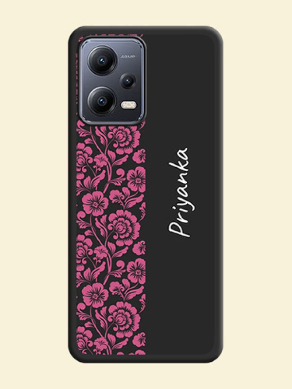 Pink Floral Pattern Design With Custom Text On Space Black Personalized Soft Matte Phone Covers -Xiaomi Redmi Note 12 5G