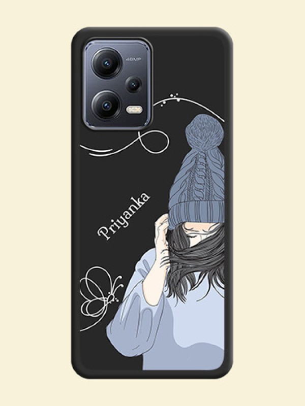 Girl With Blue Winter Outfiit Custom Text Design On Space Black Personalized Soft Matte Phone Covers -Xiaomi Redmi Note 12 5G