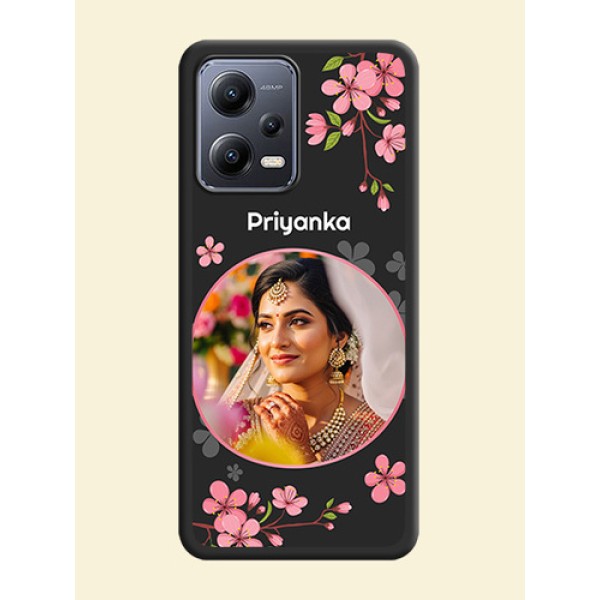 Round Image with Pink Color Floral Design on Photo on Space Black Soft Matte Back Cover - Xiaomi Redmi Note 12 Pro 5G Round Image with Pink Color Floral Design on Photo on Space Black Soft Matte Back Cover - Xiaomi Redmi Note 12 Pro 5G