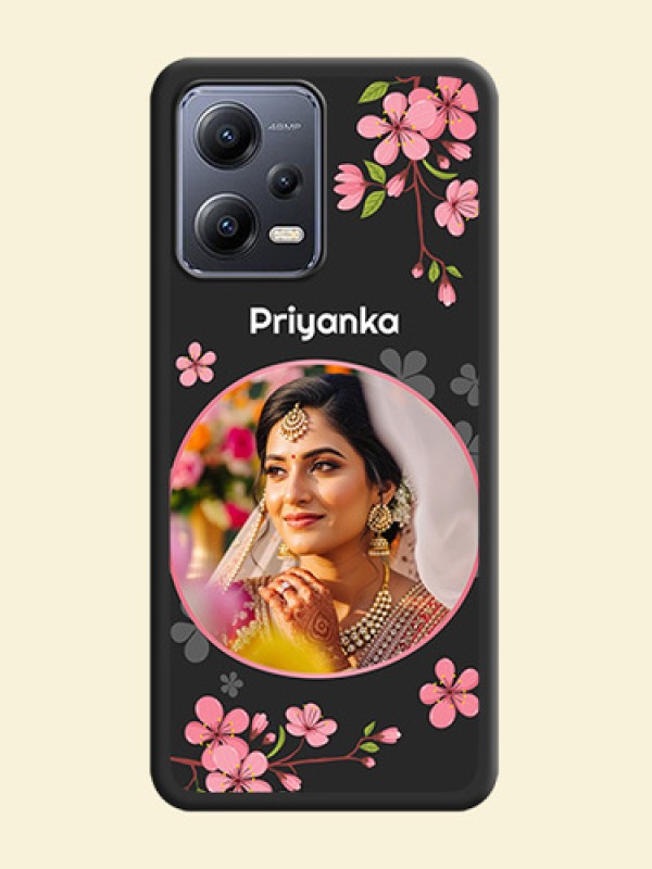 Round Image with Pink Color Floral Design on Photo on Space Black Soft Matte Back Cover - Xiaomi Redmi Note 12 Pro 5G