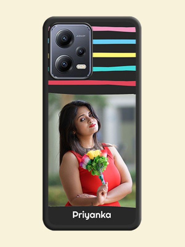 Multicolor Lines with Image on Space Black Personalized Soft Matte Phone Covers - Xiaomi Redmi Note 12 Pro 5G