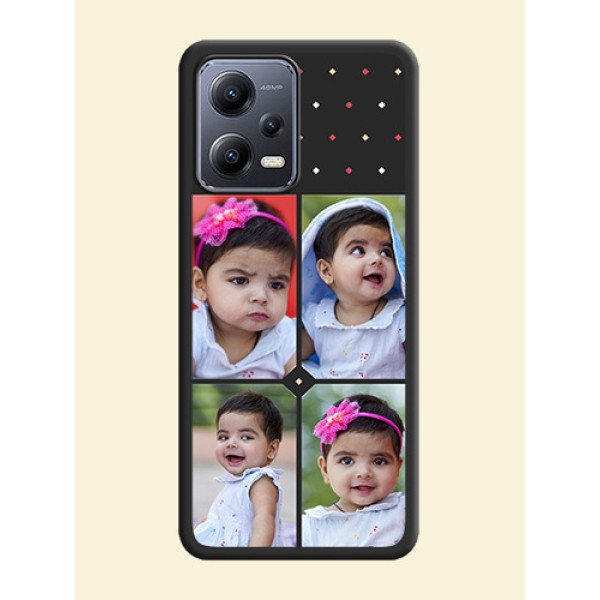 Multicolor Dotted Pattern with 4 Image Holder on Space Black Custom Soft Matte Phone Cases - Xiaomi Redmi Note 12 Pro 5G Multicolor Dotted Pattern with 4 Image Holder on Space Black Custom Soft Matte Phone Cases - Xiaomi Redmi Note 12 Pro 5G