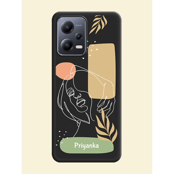 Custom Text With Line Art Of Women & Leaves Design On Space Black Personalized Soft Matte Phone Covers -Xiaomi Redmi Note 12 Pro 5G