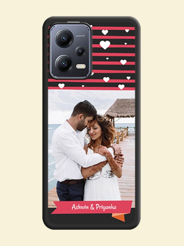 White Color Love Symbols with Pink Lines Pattern on Space Black Custom Soft Matte Phone Cases - Xiaomi Redmi Note 12 Pro Plus 5G