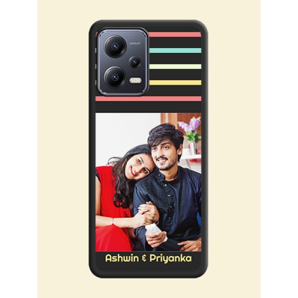 Color Stripes with Photo and Text on Photo on Space Black Soft Matte Mobile Case - Xiaomi Redmi Note 12 Pro Plus 5G