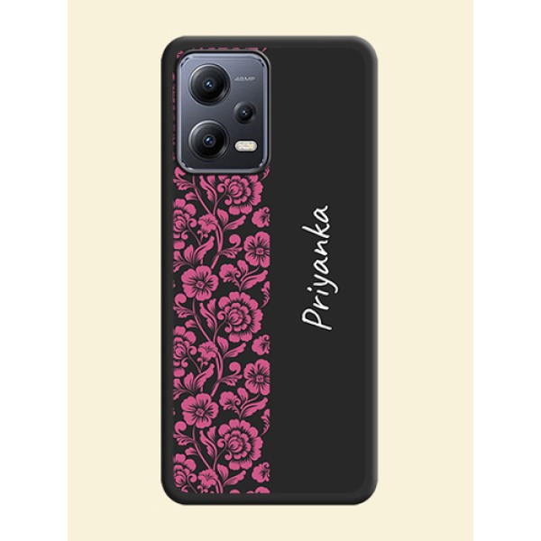 Pink Floral Pattern Design With Custom Text On Space Black Personalized Soft Matte Phone Covers -Xiaomi Redmi Note 12 Pro Plus 5G Pink Floral Pattern Design With Custom Text On Space Black Personalized Soft Matte Phone Covers -Xiaomi Redmi Note 12 Pro Plus 5G