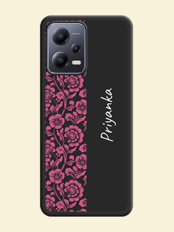 Pink Floral Pattern Design With Custom Text On Space Black Personalized Soft Matte Phone Covers -Xiaomi Redmi Note 12 Pro Plus 5G