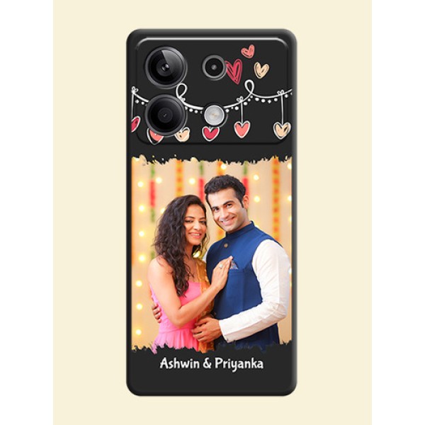Pink Love Hangings with Name on Space Black Custom Soft Matte Phone Cases - Redmi Note 13 5G Pink Love Hangings with Name on Space Black Custom Soft Matte Phone Cases - Redmi Note 13 5G