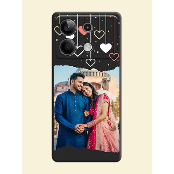 Love Hangings with Splash Wave Picture on Space Black Custom Soft Matte Phone Back Cover - Redmi Note 13 5G Love Hangings with Splash Wave Picture on Space Black Custom Soft Matte Phone Back Cover - Redmi Note 13 5G