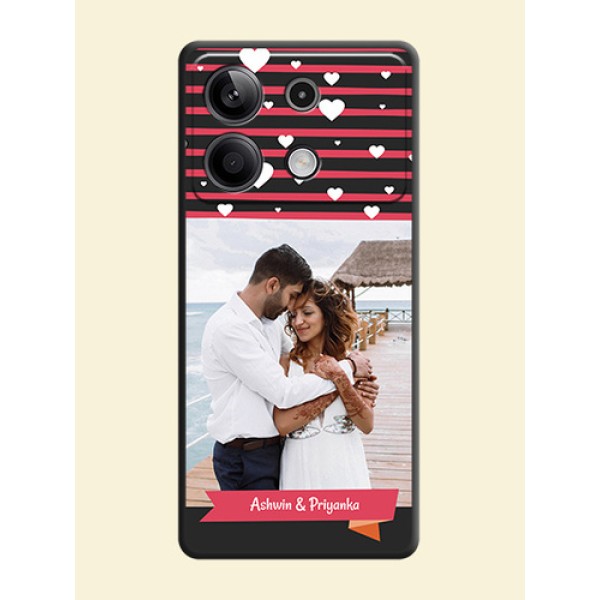White Color Love Symbols with Pink Lines Pattern on Space Black Custom Soft Matte Phone Cases - Redmi Note 13 5G