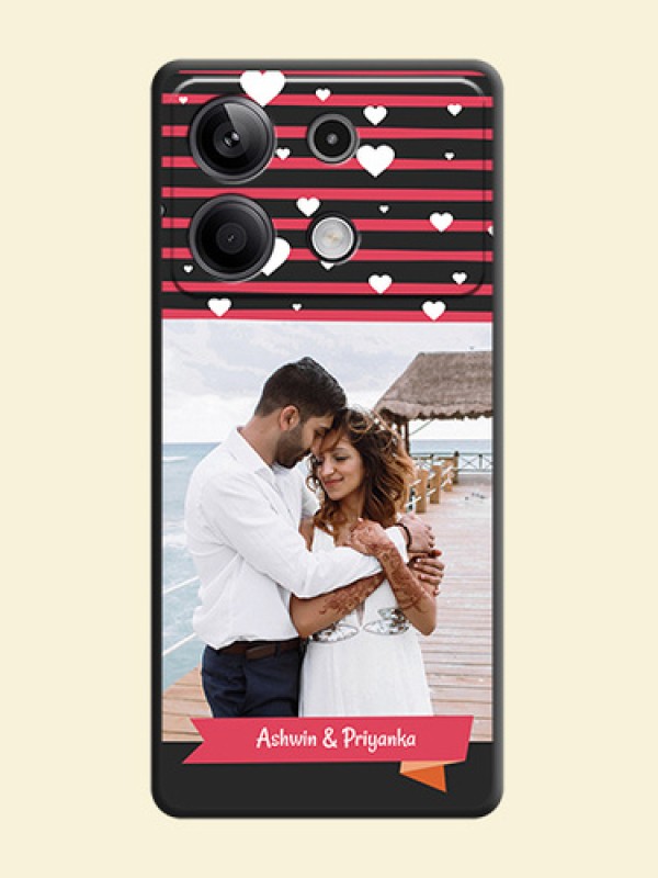 White Color Love Symbols with Pink Lines Pattern on Space Black Custom Soft Matte Phone Cases - Redmi Note 13 5G