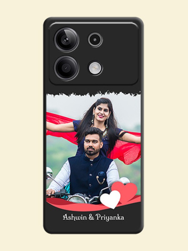 Pink Color Love Shaped Ribbon Design with Text on Space Black Custom Soft Matte Phone Back Cover - Redmi Note 13 5G