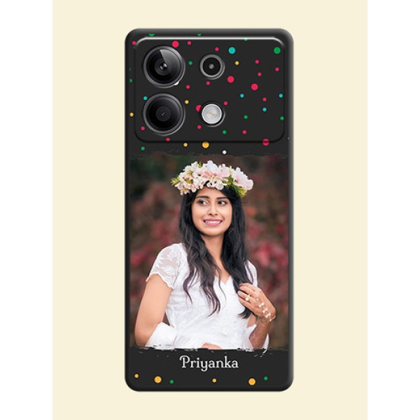 Multicolor Dotted Pattern with Text on Space Black Custom Soft Matte Phone Back Cover - Redmi Note 13 5G Multicolor Dotted Pattern with Text on Space Black Custom Soft Matte Phone Back Cover - Redmi Note 13 5G
