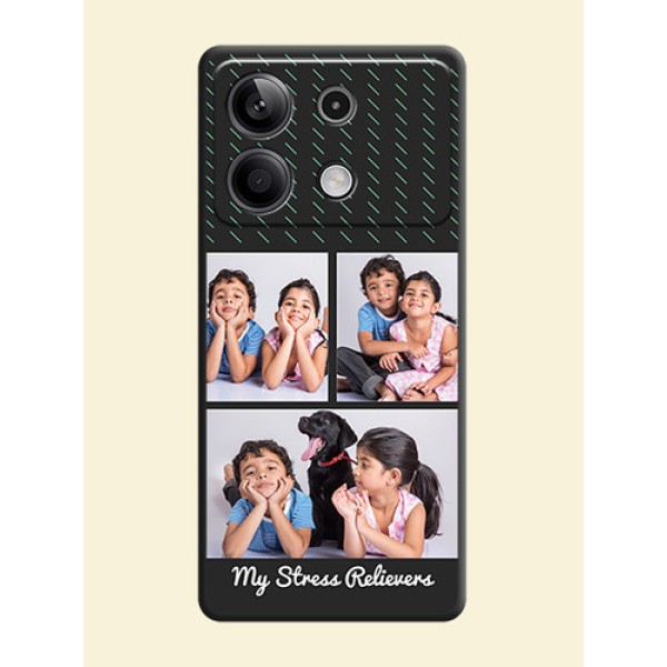 Cross Dotted Pattern with 2 Image Holder on Personalised Space Black Soft Matte Cases - Redmi Note 13 5G Cross Dotted Pattern with 2 Image Holder on Personalised Space Black Soft Matte Cases - Redmi Note 13 5G