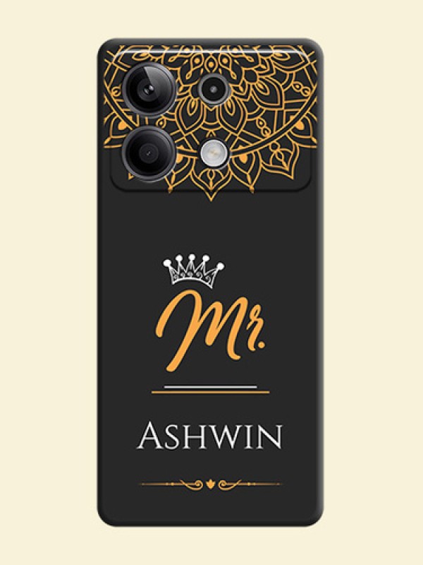 Mr Name with Floral Design on Personalised Space Black Soft Matte Cases - Redmi Note 13 5G