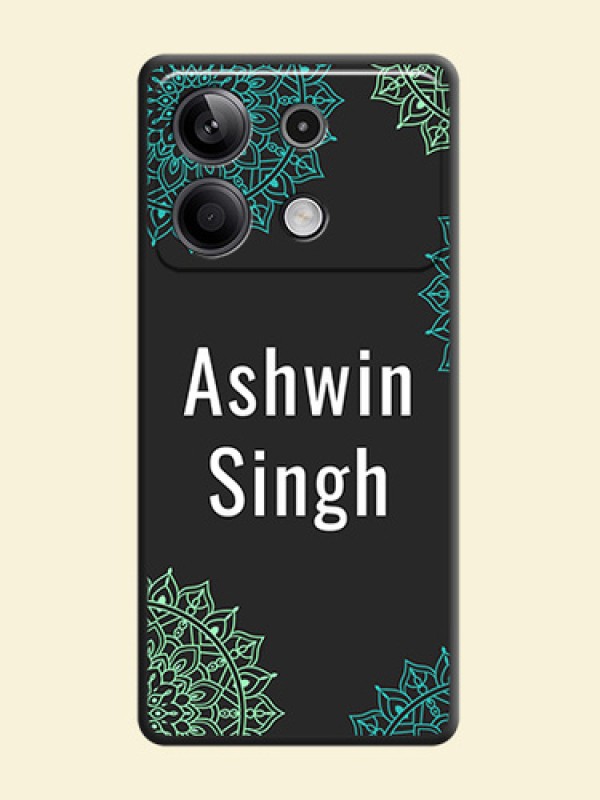 Your Name with Floral Design on Space Black Custom Soft Matte Back Cover - Redmi Note 13 5G