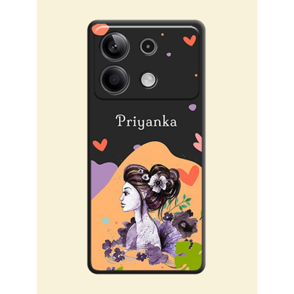 Namecase For Her With Fancy Lady Image On Space Black Personalized Soft Matte Phone Covers - Redmi Note 13 5G Namecase For Her With Fancy Lady Image On Space Black Personalized Soft Matte Phone Covers - Redmi Note 13 5G