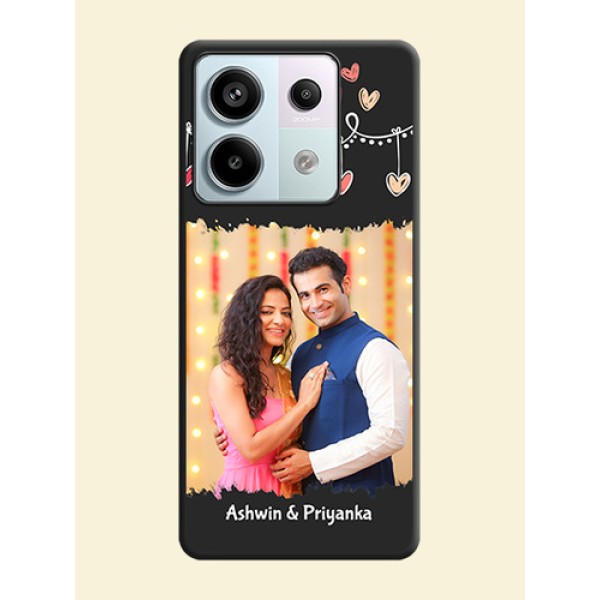 Pink Love Hangings with Name on Space Black Custom Soft Matte Phone Cases - Redmi Note 13 Pro 5G Pink Love Hangings with Name on Space Black Custom Soft Matte Phone Cases - Redmi Note 13 Pro 5G