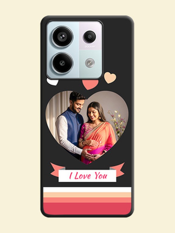 Love Shaped Photo with Colorful Stripes on Personalised Space Black Soft Matte Cases - Redmi Note 13 Pro 5G