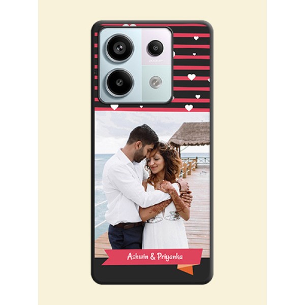 White Color Love Symbols with Pink Lines Pattern on Space Black Custom Soft Matte Phone Cases - Redmi Note 13 Pro 5G