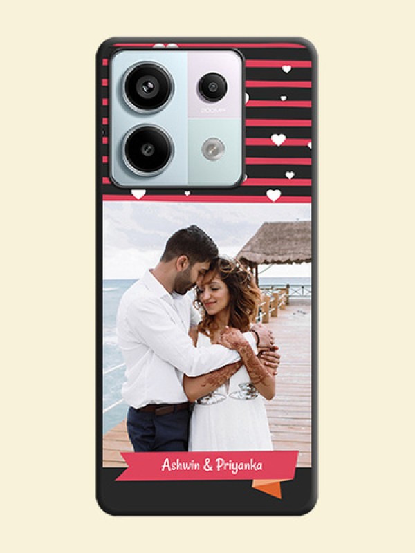 White Color Love Symbols with Pink Lines Pattern on Space Black Custom Soft Matte Phone Cases - Redmi Note 13 Pro 5G