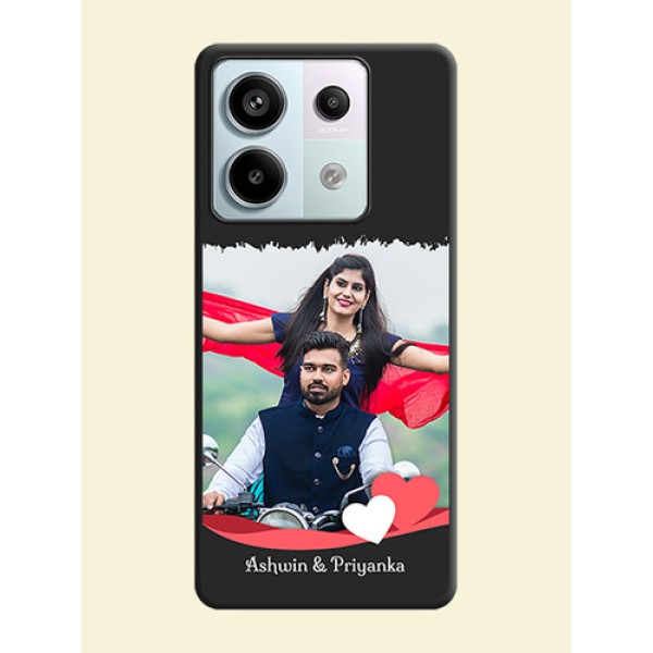Pink Color Love Shaped Ribbon Design with Text on Space Black Custom Soft Matte Phone Back Cover - Redmi Note 13 Pro 5G Pink Color Love Shaped Ribbon Design with Text on Space Black Custom Soft Matte Phone Back Cover - Redmi Note 13 Pro 5G
