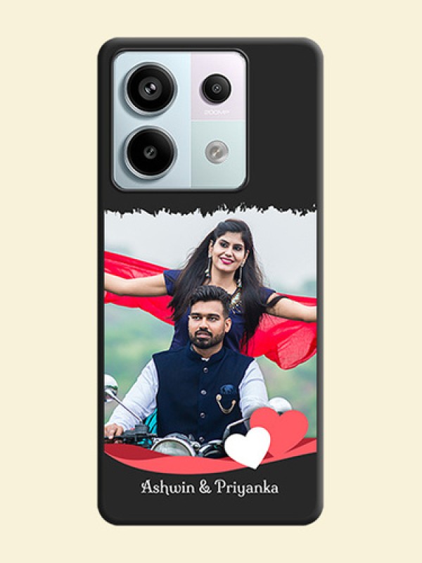 Pink Color Love Shaped Ribbon Design with Text on Space Black Custom Soft Matte Phone Back Cover - Redmi Note 13 Pro 5G