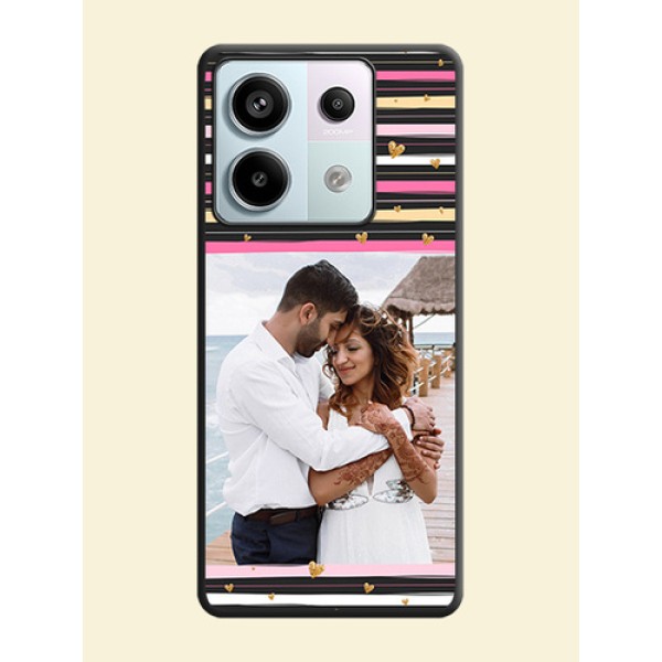 Multicolor Lines and Golden Love Symbols Design - Photo on Space Black Soft Matte Mobile Cover - Redmi Note 13 Pro 5G