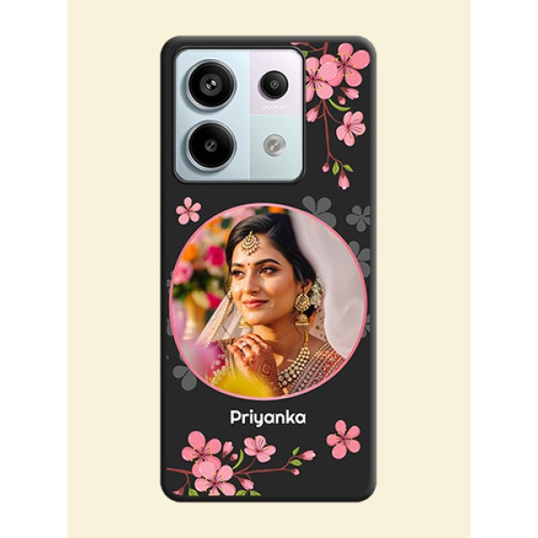 Round Image with Pink Color Floral Design - Photo on Space Black Soft Matte Back Cover - Redmi Note 13 Pro 5G Round Image with Pink Color Floral Design - Photo on Space Black Soft Matte Back Cover - Redmi Note 13 Pro 5G