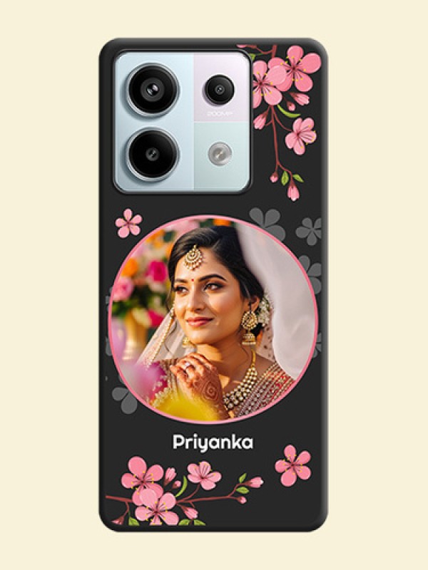 Round Image with Pink Color Floral Design - Photo on Space Black Soft Matte Back Cover - Redmi Note 13 Pro 5G