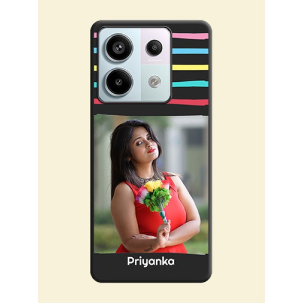 Multicolor Lines with Image on Space Black Personalized Soft Matte Phone Covers - Redmi Note 13 Pro 5G Multicolor Lines with Image on Space Black Personalized Soft Matte Phone Covers - Redmi Note 13 Pro 5G