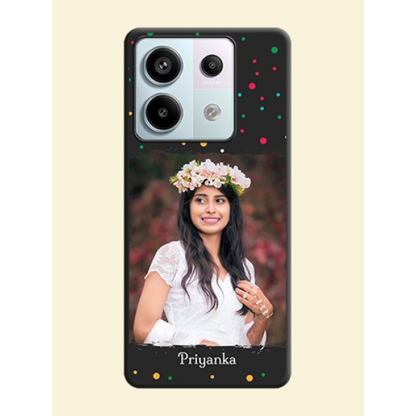 Multicolor Dotted Pattern with Text on Space Black Custom Soft Matte Phone Back Cover - Redmi Note 13 Pro 5G Multicolor Dotted Pattern with Text on Space Black Custom Soft Matte Phone Back Cover - Redmi Note 13 Pro 5G
