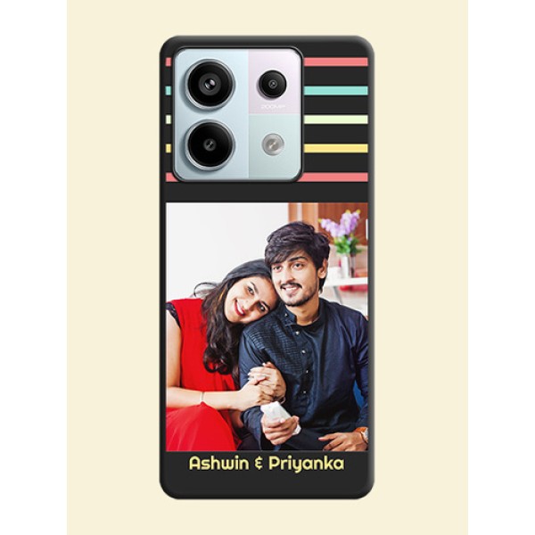Color Stripes with Photo and Text - Photo on Space Black Soft Matte Mobile Case - Redmi Note 13 Pro 5G Color Stripes with Photo and Text - Photo on Space Black Soft Matte Mobile Case - Redmi Note 13 Pro 5G