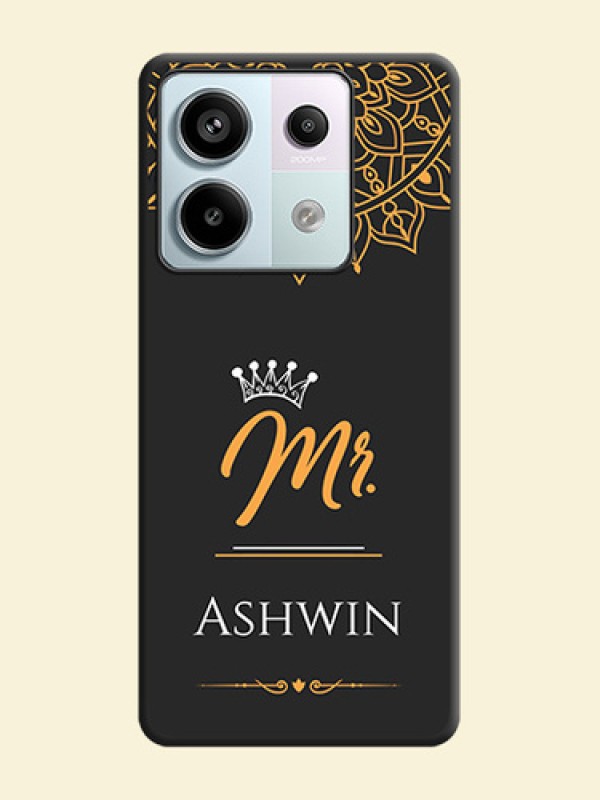Mr Name with Floral Design on Personalised Space Black Soft Matte Cases - Redmi Note 13 Pro 5G