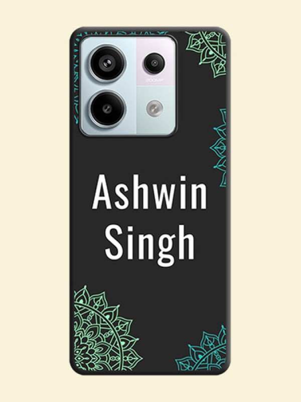 Your Name with Floral Design on Space Black Custom Soft Matte Back Cover - Redmi Note 13 Pro 5G