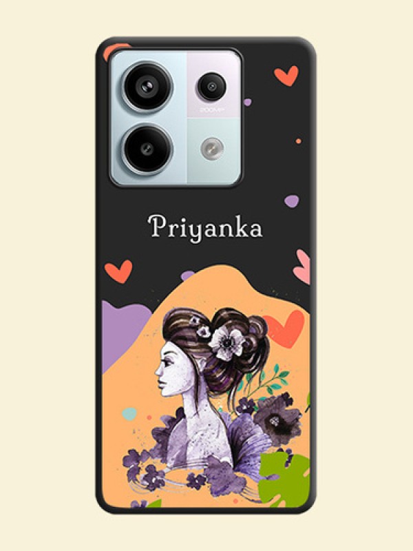 Namecase For Her With Fancy Lady Image On Space Black Personalized Soft Matte Phone Covers - Redmi Note 13 Pro 5G