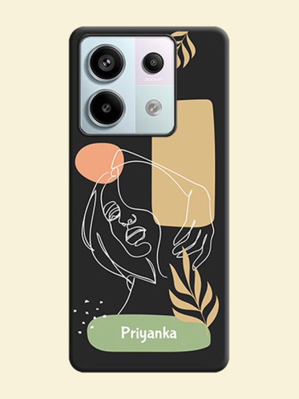 Custom Text With Line Art Of Women & Leaves Design On Space Black Personalized Soft Matte Phone Covers - Redmi Note 13 Pro 5G