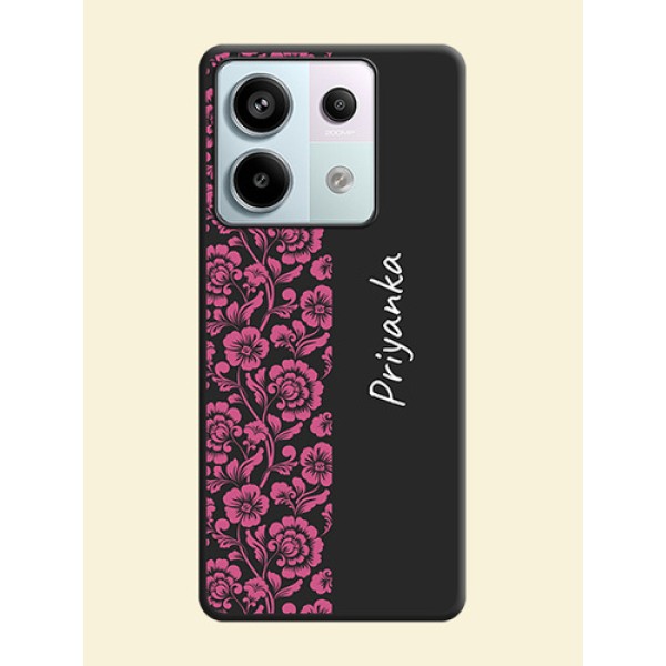 Pink Floral Pattern Design With Custom Text On Space Black Personalized Soft Matte Phone Covers - Redmi Note 13 Pro 5G